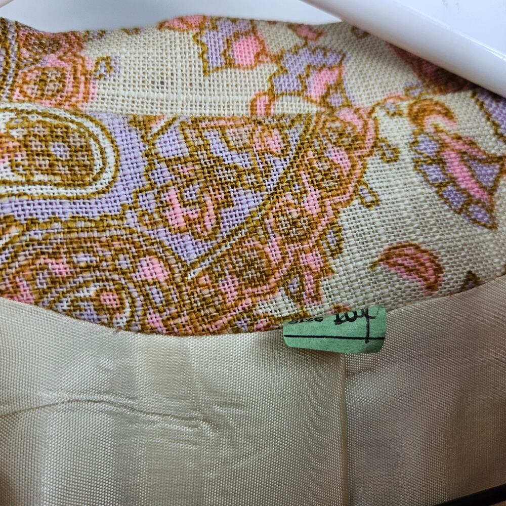 Vitange 70s Skirt Set Brown Button Down Long Sleeve Paisley Mod Secretary Sz 10 - Picture 4 of 12